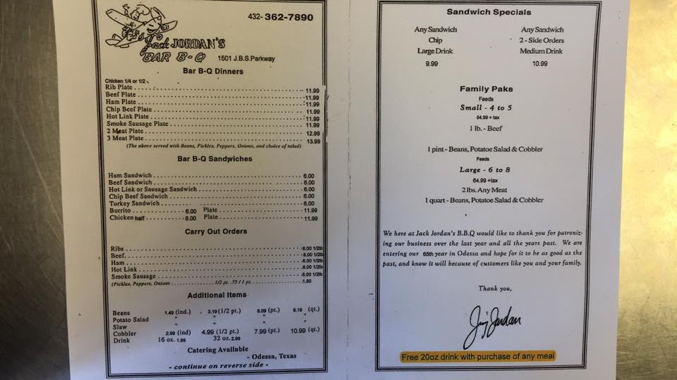 Jack Jordan's Bar-B-Que Menu - Image 5
